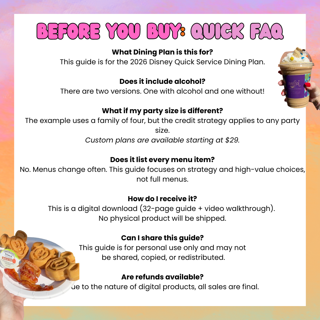 Quick Service Disney Dining Plan (DDP) Guide - by @parkhopwithamber