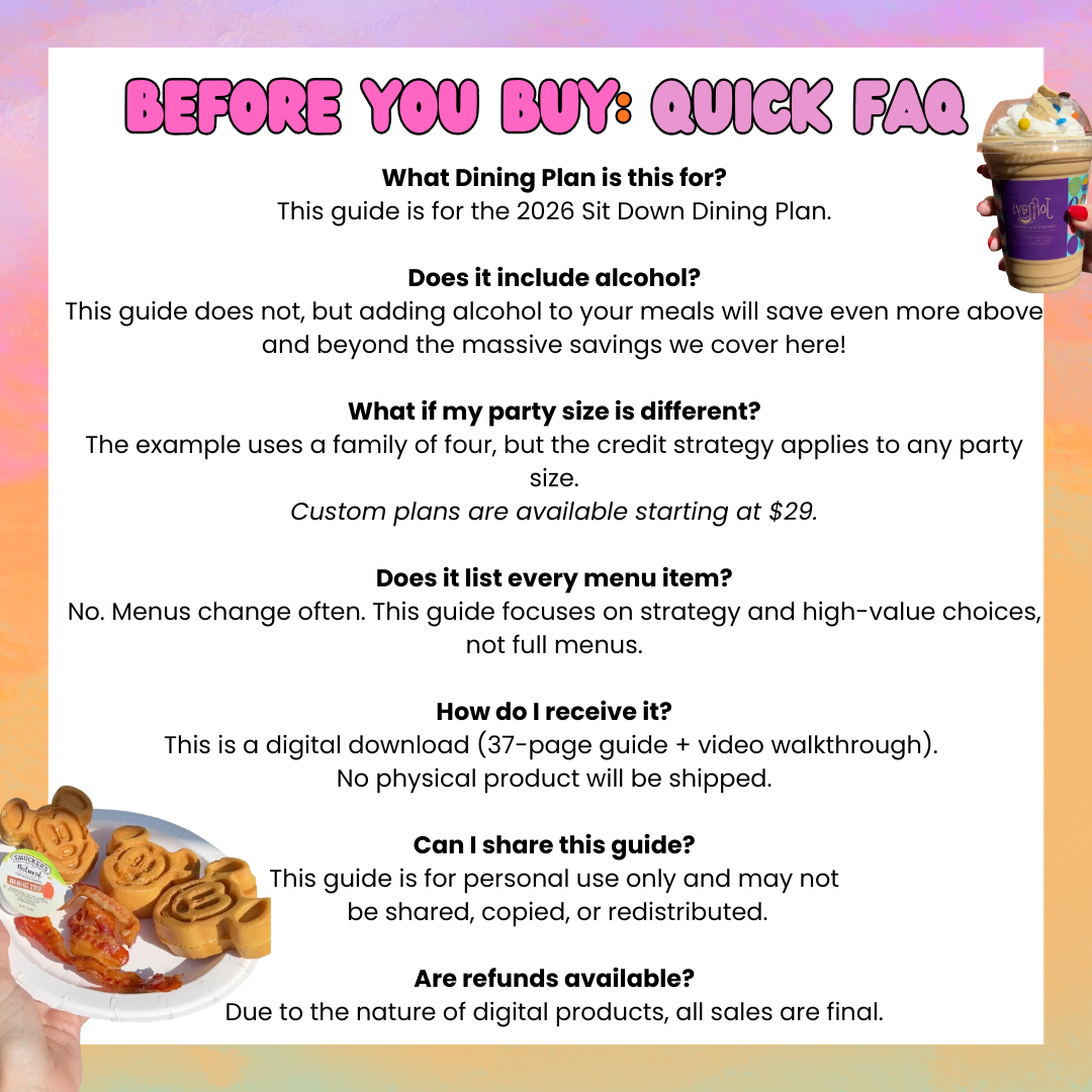 Sit Down Disney Dining Plan (DDP) Guide - by @parkhopwithamber